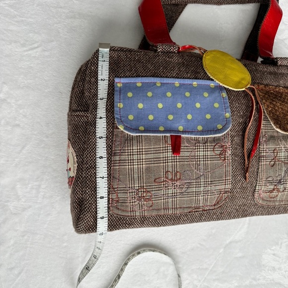 KIMIDORI Designer Tweed Leather Shoulder Bag Colorful Polka Dot Large Y2K OOAK - Picture 13 of 15